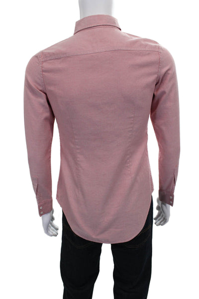 Theory Women Basic Collared Button-Up Shirt Pink Cotton Long Sleeve Size M