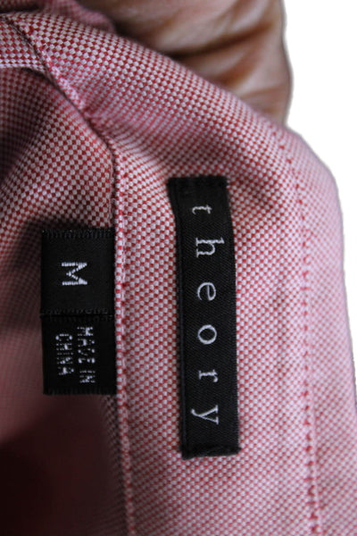 Theory Women Basic Collared Button-Up Shirt Pink Cotton Long Sleeve Size M