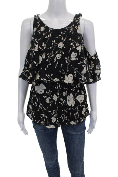 Polo Ralph Lauren Women Floral Silk Short Sleeve Zip Round Neck Blouse Size 6