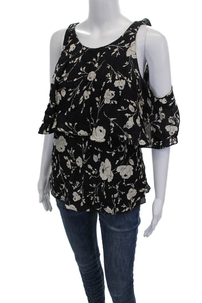 Polo Ralph Lauren Women Floral Silk Short Sleeve Zip Round Neck Blouse Size 6