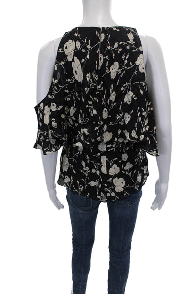 Polo Ralph Lauren Women Floral Silk Short Sleeve Zip Round Neck Blouse Size 6