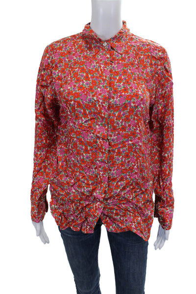 J Crew Womens Floral Collared Button-Up Long Sleeve Cupro Top Size 6