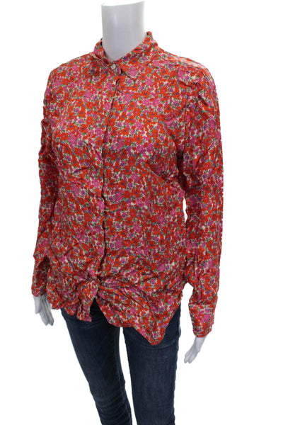 J Crew Womens Floral Collared Button-Up Long Sleeve Cupro Top Size 6