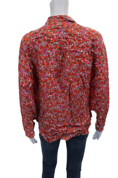 J Crew Womens Floral Collared Button-Up Long Sleeve Cupro Top Size 6