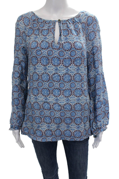 Tory Burch Womens Tunic Multicolor Geometric Long Sleeve Silk Blend Size 2