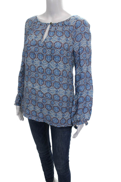 Tory Burch Womens Tunic Multicolor Geometric Long Sleeve Silk Blend Size 2