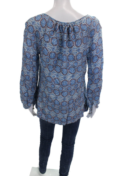 Tory Burch Womens Tunic Multicolor Geometric Long Sleeve Silk Blend Size 2