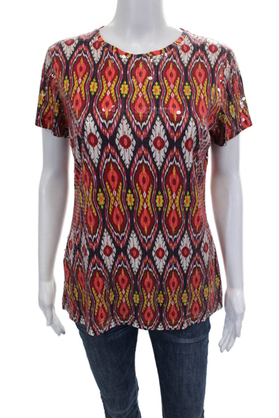 Tory Burch Women Basic Ikat Multicolor Cotton T-Shirt Sleeveless Size S