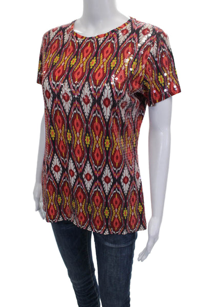 Tory Burch Women Basic Ikat Multicolor Cotton T-Shirt Sleeveless Size S