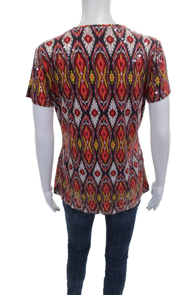 Tory Burch Women Basic Ikat Multicolor Cotton T-Shirt Sleeveless Size S