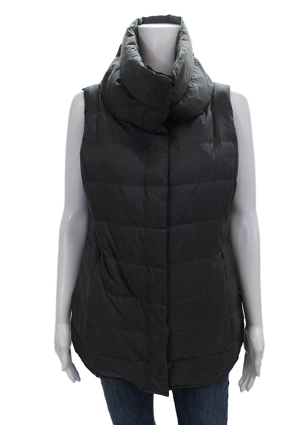 Eileen Fisher Women Quilted Sleeveless Zip Gray Vest Size S