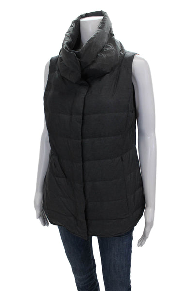 Eileen Fisher Women Quilted Sleeveless Zip Gray Vest Size S