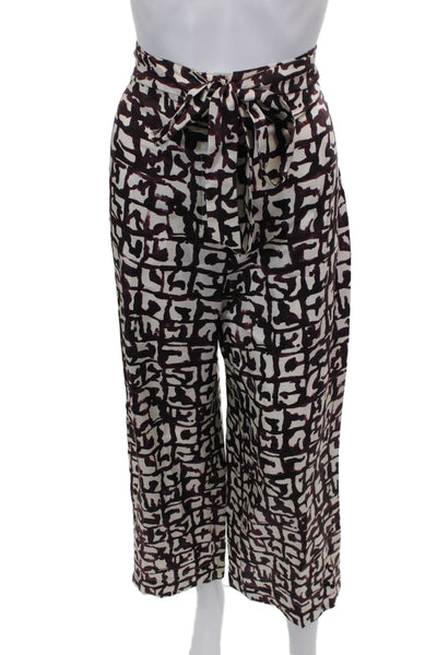 S Max Mara Womens Paperbag Pants Multicolor Silk Geometric Tie Inseam 28 Size 6