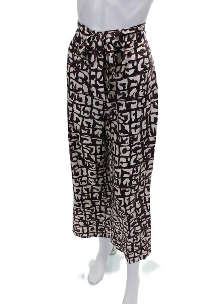 S Max Mara Womens Paperbag Pants Multicolor Silk Geometric Tie Inseam 28 Size 6