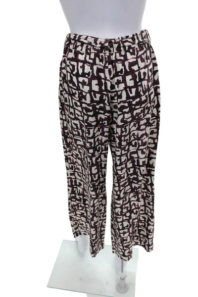 S Max Mara Womens Paperbag Pants Multicolor Silk Geometric Tie Inseam 28 Size 6