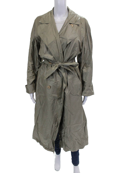 Sanyo Women Trench Coat Green Long Sleeve Button Size M