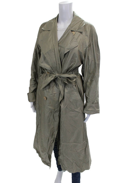 Sanyo Women Trench Coat Green Long Sleeve Button Size M