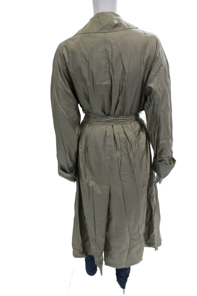 Sanyo Women Trench Coat Green Long Sleeve Button Size M