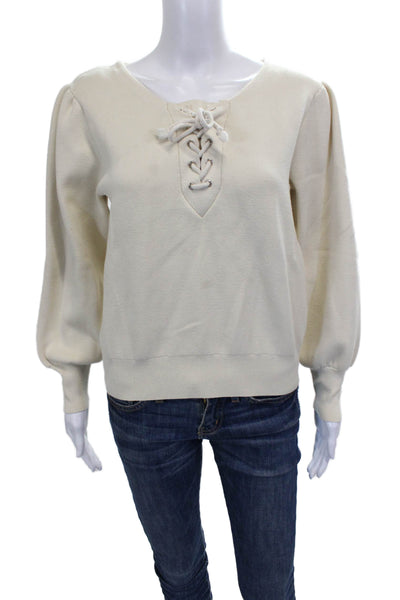 Sandro Womens Pullover V Neck Long Sleeve Ivory Viscose Size S
