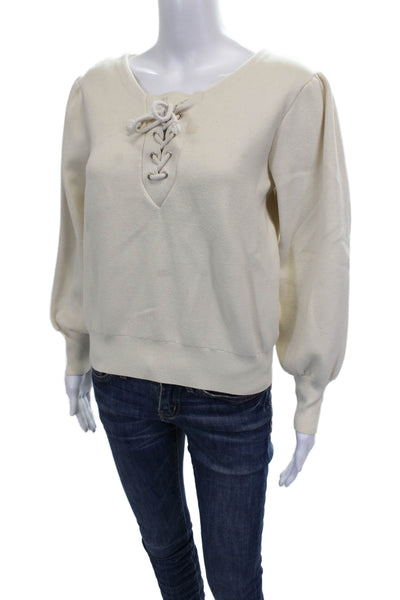 Sandro Womens Pullover V Neck Long Sleeve Ivory Viscose Size S