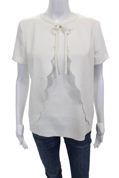 Ted Baker London Women Blouse White Tie Neck Short Sleeve Polyester Size 2