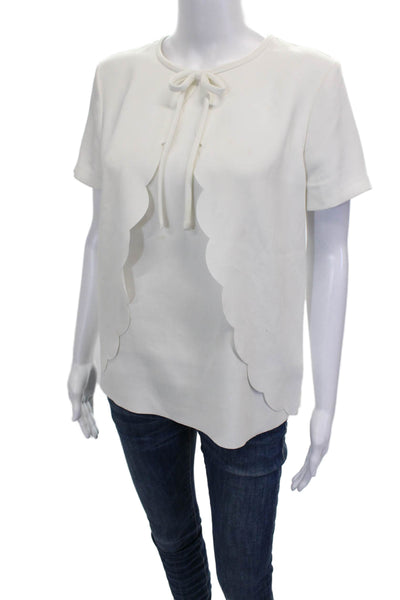 Ted Baker London Women Blouse White Tie Neck Short Sleeve Polyester Size 2