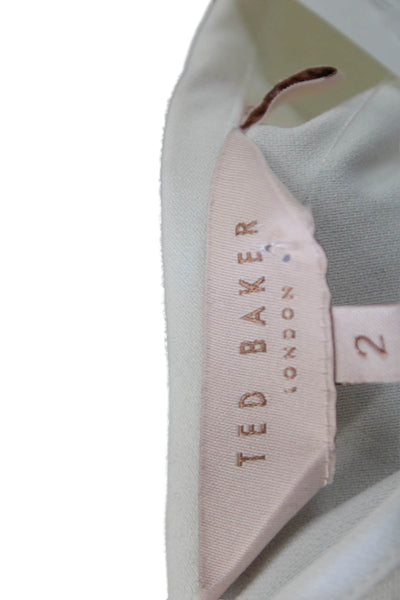 Ted Baker London Women Blouse White Tie Neck Short Sleeve Polyester Size 2