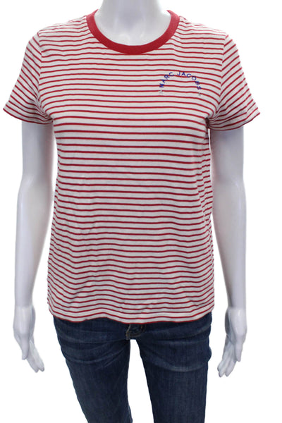 Marc Jacobs Women Ringer T-Shirt Red Striped Crew Neck Short Sleeve Size XS