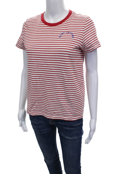 Marc Jacobs Women Ringer T-Shirt Red Striped Crew Neck Short Sleeve Size XS