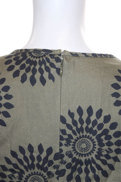 Designer Women Fit & Flare Dress Green Cotton V Neck Long Sleeve Size S