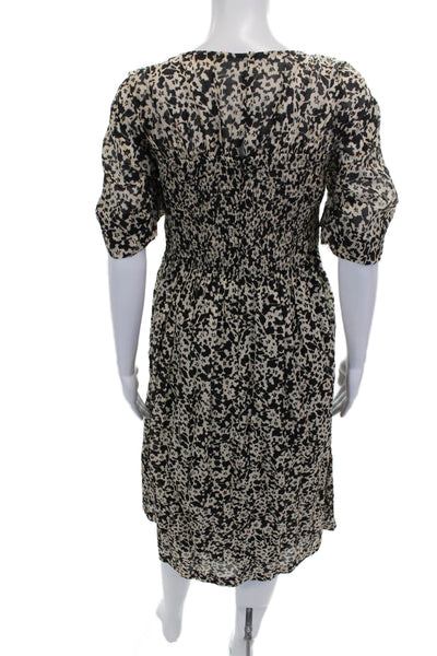 Rebecca Taylor Women Beige Floral Cotton Sundress Short Sleeve Mid-Calf Size S