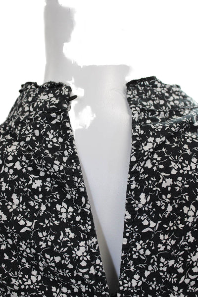 Zara Womens Black Floral Mini Dress High Neck Long Sleeve Cotton Button Size XS