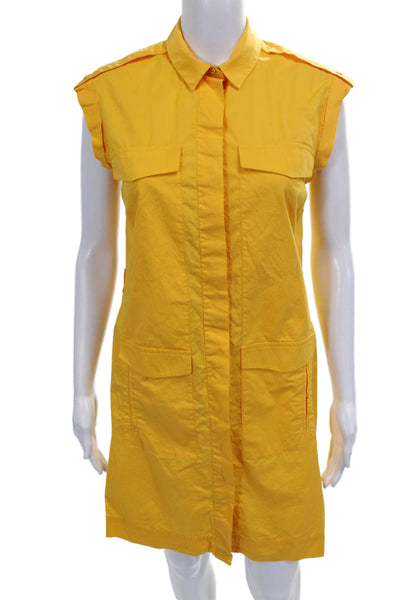 Zara Basic Women Yellow Cotton Collared Shirt Dress Short Sleeve Size XS