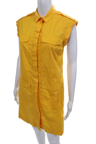 Zara Basic Women Yellow Cotton Collared Shirt Dress Short Sleeve Size XS