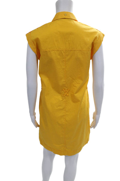 Zara Basic Women Yellow Cotton Collared Shirt Dress Short Sleeve Size XS