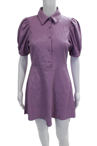 Zara Women Purple Collared Short Sleeve Shirt Dress Polyester Button Size S