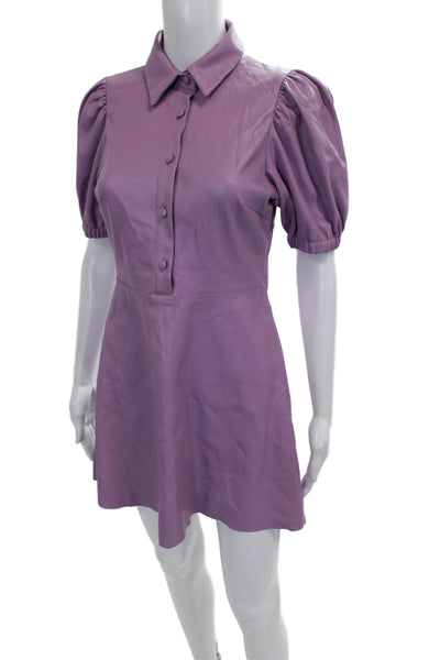 Zara Women Purple Collared Short Sleeve Shirt Dress Polyester Button Size S