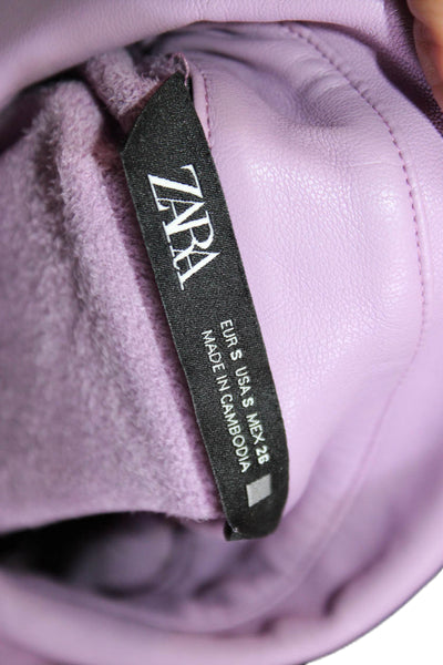 Zara Women Purple Collared Short Sleeve Shirt Dress Polyester Button Size S