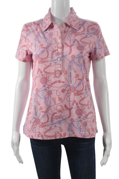 Brooks Brothers Women Polo Collared Short Sleeve Pink Equestrian Size S
