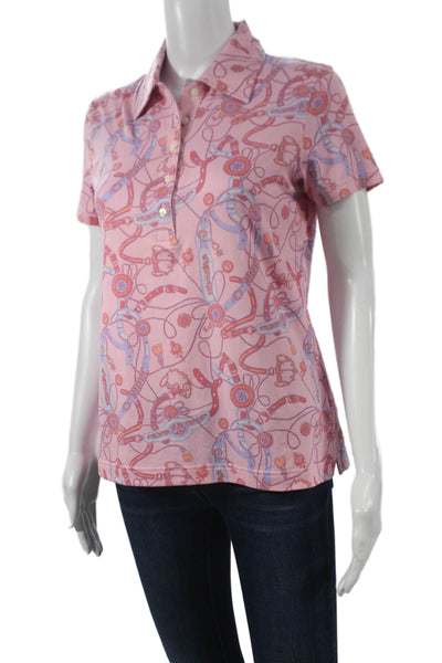 Brooks Brothers Women Polo Collared Short Sleeve Pink Equestrian Size S