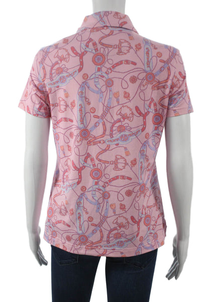 Brooks Brothers Women Polo Collared Short Sleeve Pink Equestrian Size S