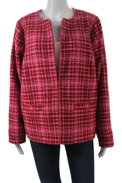 On 34th Women Basic Jacket Pink Checked Long Sleeve Size 16W