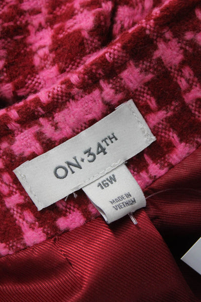 On 34th Women Basic Jacket Pink Checked Long Sleeve Size 16W