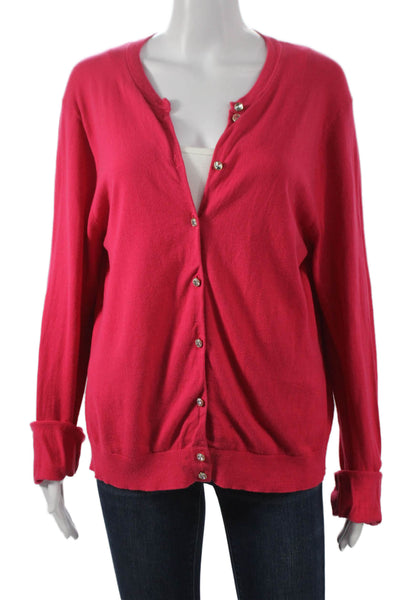 J Crew Womens Cardigan Pink Cotton Long Sleeve Round Neck Size XL