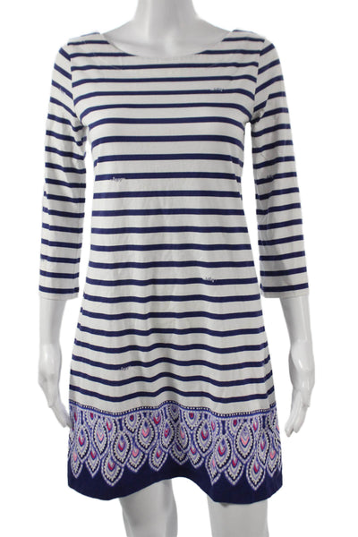 Lily Pulitzer Womens Shift Dress Multicolor Striped Boat Neck 3/4 Sleeve Size S