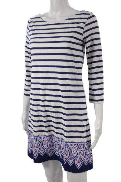 Lily Pulitzer Womens Shift Dress Multicolor Striped Boat Neck 3/4 Sleeve Size S