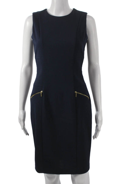 Calvin Klein Womens Sheath Dress Blue Sleeveless Round Neck Knee Length Size 2