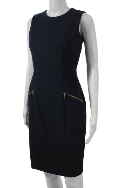 Calvin Klein Womens Sheath Dress Blue Sleeveless Round Neck Knee Length Size 2