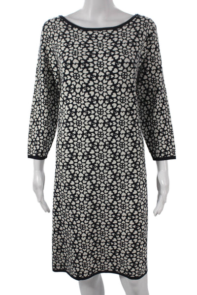 Boden Womens Sweater Dress Black 3/4 Sleeve Boat Neck Geometric Heart Size 14