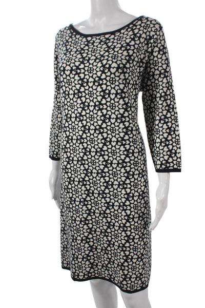 Boden Womens Sweater Dress Black 3/4 Sleeve Boat Neck Geometric Heart Size 14